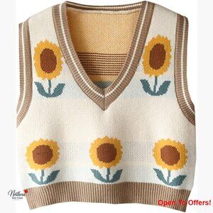 Sleeveless V-Neck Crop Sweater Vest, Argyle Plaid Knitted Tank Top